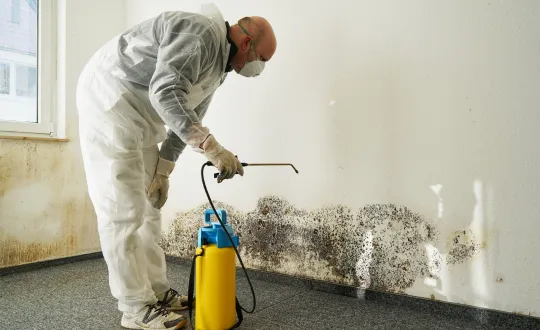 Certified technician performing mold remediation treatment inside a Dallas residential property.