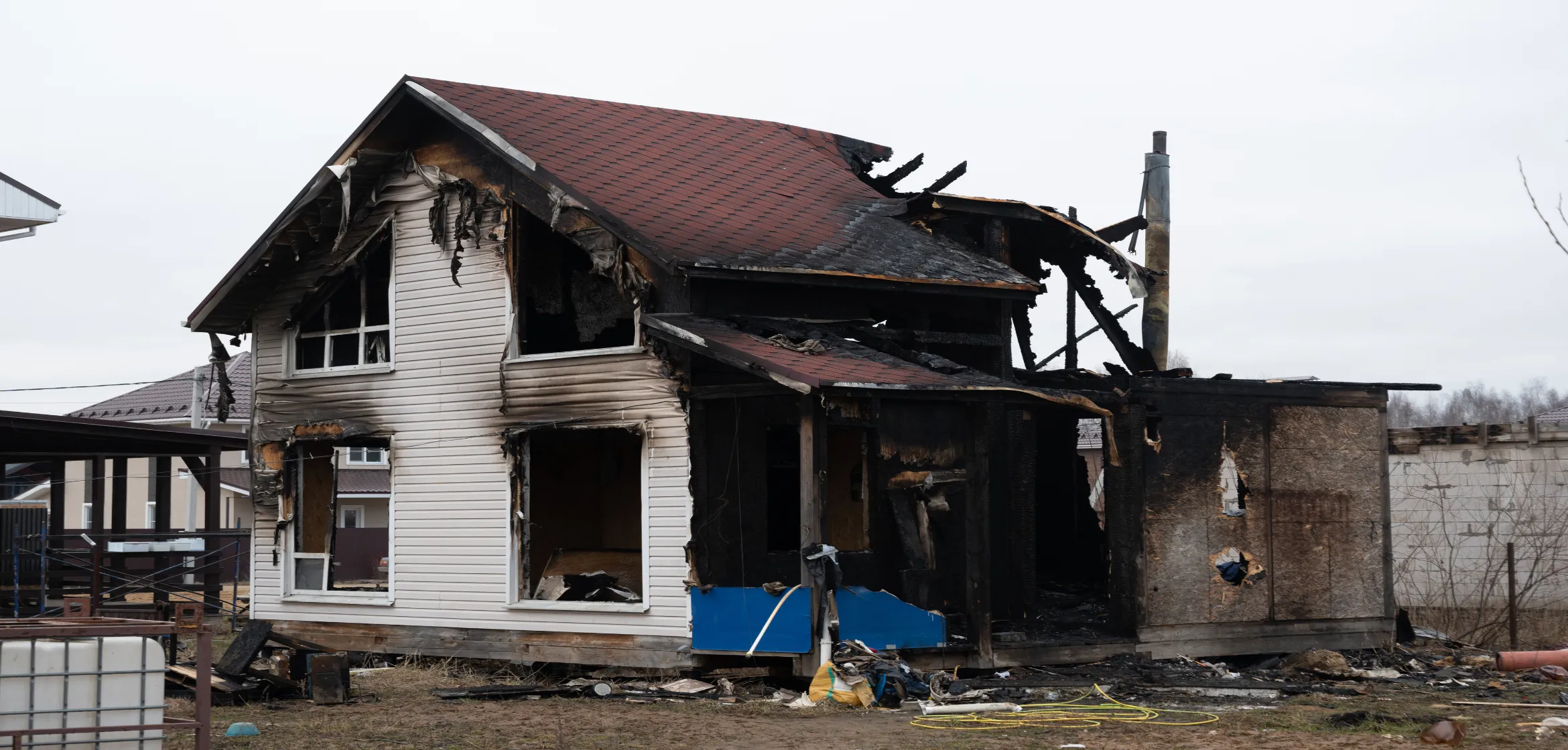 Severely fire-damaged residential home requiring full structural reconstruction in Dallas
